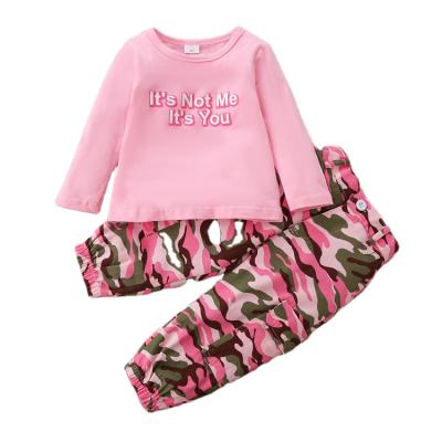 China New Autumn Comfortable Children's Suit Girls' Alphabet Printed Camouflage Top Long Sleeve Fashion Child Two-Piece Set Clothes Y0003 for sale