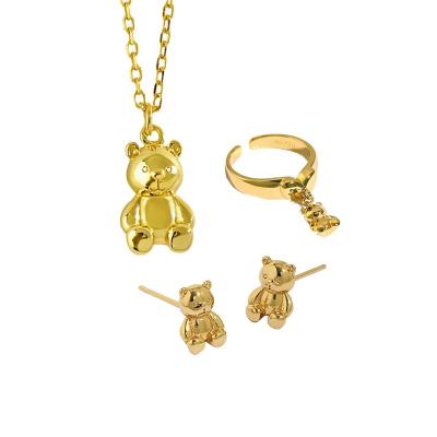 China 100% Romantic 18k Real Gold Jewelry Instagram Cartoon Animal Doll Earrings Bear Necklace For Girls Back Pendants Rings Au750 Gold Jewelry for sale