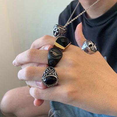 China Vintage TREND Ring Jewelry punk 2022 Chunky Agate Onyx Stainless Steel silver gold plated trendy men rings for man snake skull rings for sale