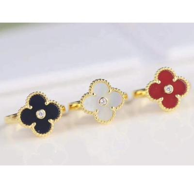 China 100% Original S925 Silver Romantic Band Logo Jewelry Exquisite Lucky Clover Ring Agate Necklace Pattern Rings Girl Women Fast Ship for sale