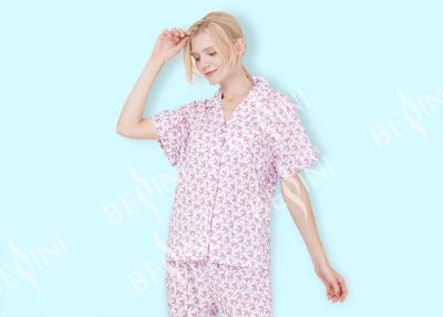 China Der Pyjama der netten Frauen stellt Spitze des kurzen Ärmels und lange Hosen mit elastischem Bund ein zu verkaufen