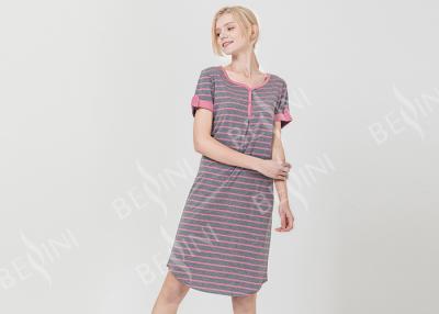 China Polyester Cotton Jersey Ladies Night Dresses Sleepwear Short Sleeve Yarn Dyed Striped for sale