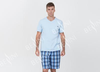 China Super Soft Mens Luxury Sleepwear V Neck Short Sleeve Tee And Short Pants for sale