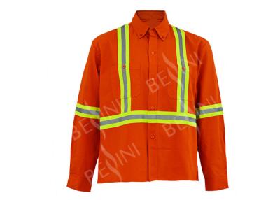 Chine Le coffre réfléchi de bande de travail de sergé du 100%Cotton des hommes douille orange de chemise de longue empoche à vendre