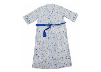 China Damen-Baumwoll-Jersey-blaue Blumendruckbademantel-Kimono-Verpackungs-blaue Rohrleitung 3/4 Ärmel zu verkaufen