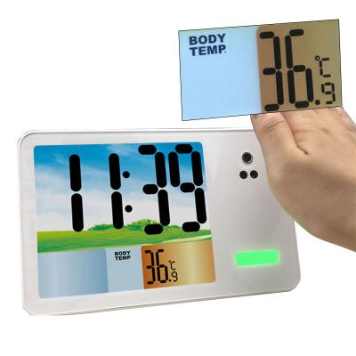 China Indoor Radio Controlled Wall Clock Induction Body Temperature Detection Thermometer with Heart Rate Monitor for sale