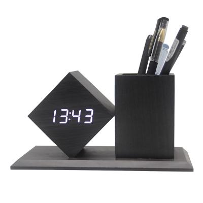 China Calendars Digital Wooden Pen Holder and Table Clock with Pen Holder for sale