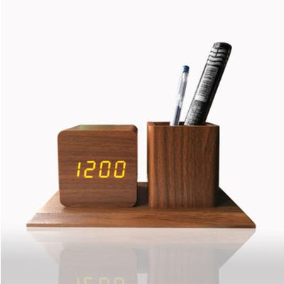 China Calendars USB LED Light Clock Watch Wooden Table Pen Holder and LCD Calendar Clock for sale