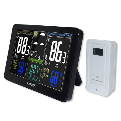 China Indoor Outdoor Calendars Digital Weather Station Table Clock With Outdoor Transmitter Sensor for sale