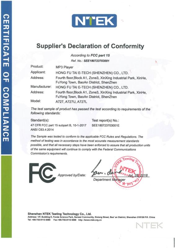 FCC - Hongfutai E-Tech (Shenzhen) Co., Ltd.