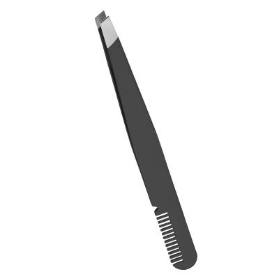 China High Quality Black Face Durable Customized Hair Trimmer Tipped Eyebrow Tweezers With Comb for sale