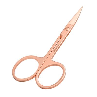 China Eco-friendly Rose Gold Stainless Steel Colored Titanium Curved Private Label Black Eyebrow Nail Scissors Strong Trimming for sale