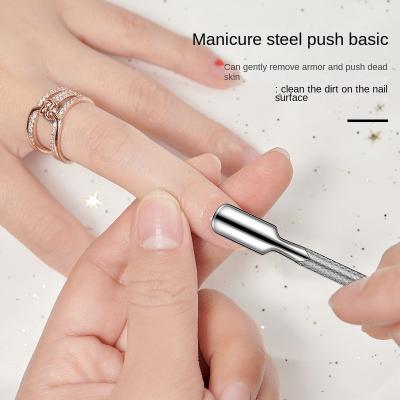 China Eco-friendly Double Dead Nail Art Spoon Remover Nail Cuticle Pusher Stainless Steel Skin Manicure Pusher for sale