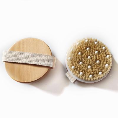 China EXFOLIATE Custom Logo Natural Vegan Soft Sisal Nylon Bristle Round Wooden Bamboo Bath Body Dry Brush for sale