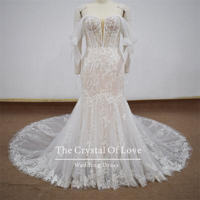 China Dry Cleaning Mermaid Lace Bridal Dress With Detachable Bow for sale