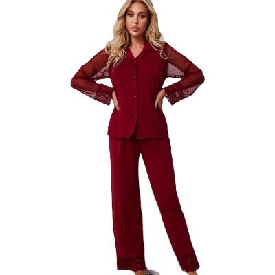 China QUICK DRY Lace Home Mesh Plain Robe Long Sleeve Pajamas Set for sale