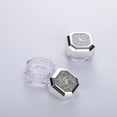 China Cosmetic Luxury Hexagon Shape Small Empty Cosmetic Loose Powder 20g Jar With Sieve for sale