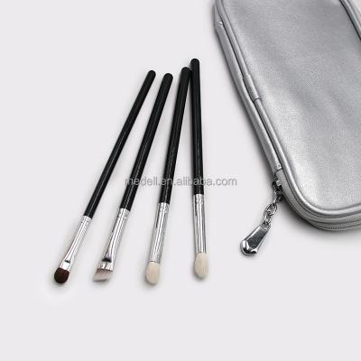 China Angular Blush Manufacturing Private Label Black Wooden Handle Synthetic Hair Eye Brush 6 Pieces Brush Makeup Set for sale