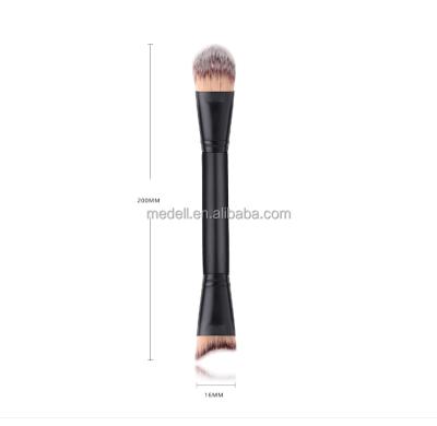 China Angular Blush Logo Single Black Wood Handle Custom Double Head Makeup Brush Cosmetic Tool for sale