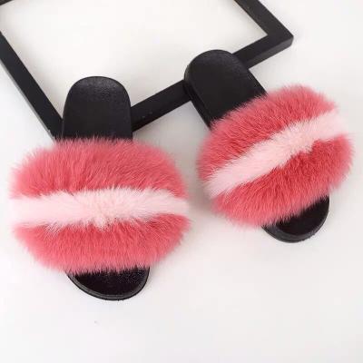 China Wholesale Plush High Quality Fashion Trend Flat Bottom Soft Bottom Custom Women's Winter Fox Fur Slippers Indoor Custom Made Slippers for sale