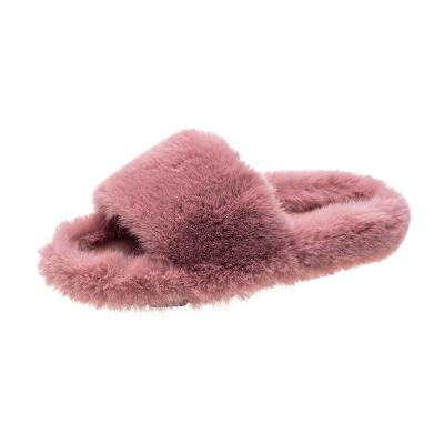 China Cheap Luxury Anti-Smell Bunny Furry Faux Fur Slides For Ladies,Wholesale Women Slippers Flat Furry Plush Lace Up Fur Indoor Slides for sale