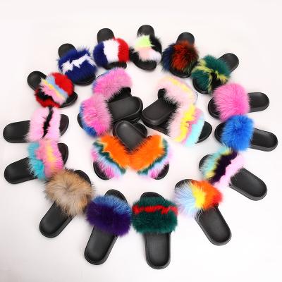 China Natural Faux Fur Slippers Ladies Slippers New Arrival Color Fur Slippers Ladies Lightweight Soft Fur Sandals for sale