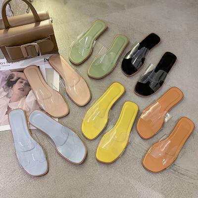 China 2021 New Trend Ladies Fashion PVC Summer Slippers Women's Transparent Shoes Flat Sandals for sale