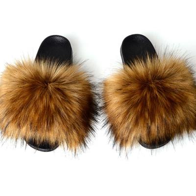 China Custom Made Faux Fur Slippers Anti-Slippery Slide Sandals Women Fashion Fur Slides for sale