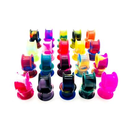 China Punk Mixed Colors Thin Double Flared Tunnel Earrings Flexible Rubber Body Jewelry Silicone Ear Piercing Plug for sale