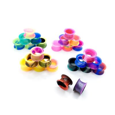 China Double 10mm Mixed Colors Punk Flared Thick Flexible Rubber Body Jewelry Tunnel Silicone Ear Piercing Plugs Earrings for sale