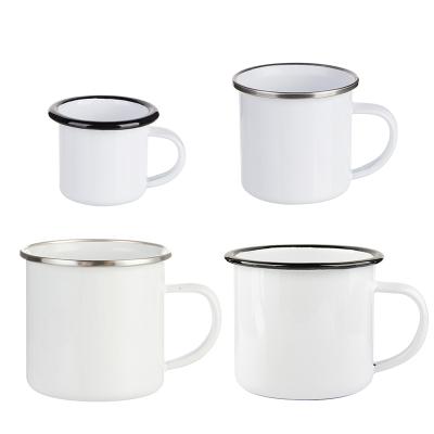 China Sustainable Wholesale White Sublimation Mugs Outdoor Custom Coffee Camper Enamel Mug With Logo for sale