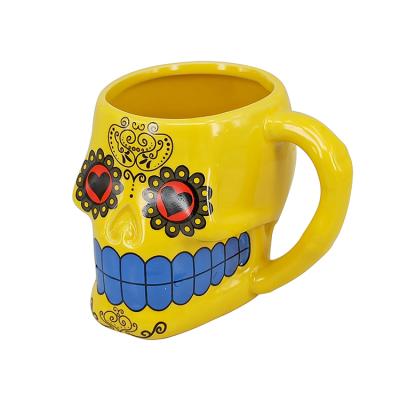 China Cheap Viable Create Your Own Hand Painted 3d Skulls Beer Mug Happy Halloween Porcelain Coffee Mug Favor Gift Togo Mug for sale