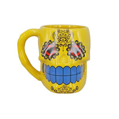 China Viable competitive price make your own tiki bar hand-decorated skull-shape 3d ceramic teacup company gift bamboo mug for sale