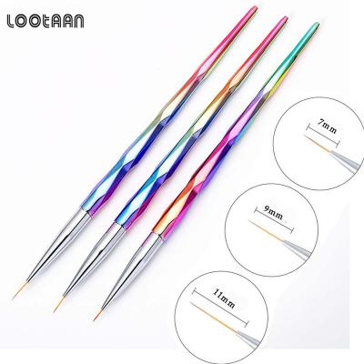 China Beauty Care Make Tools LOOTAAN 2021 New Design 7 /9/11mm Rose Rhinestone Nylon Hair Liner Brush Art Paint Brushes for sale