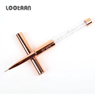 China Beauty Care Make Metal Nail Art Brush Pen Rhinestone Diamond Tools 2020 Acrylic Handle Rose Gold Painting Gel Brush Coating Nail Brush for sale