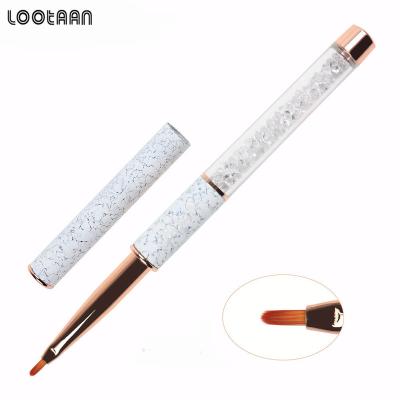 China Beauty Care Make Tools LOOTAAN Customized Logo Rose Gold Metal Handle Clear Rhinestone Acrylic Diamond Handle Nylon Hair Nail Gel Brush for sale