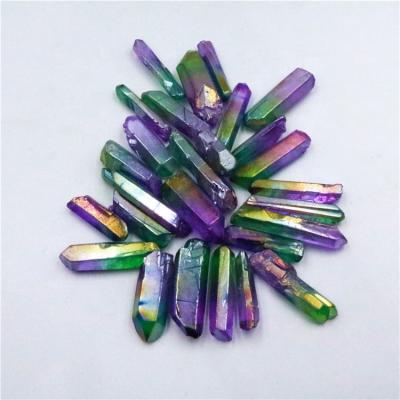 China Wholesale China Angel Aura Electroplating Mystic Quartz Crystal Dots Small Size Pillar For Pendant Jewelry for sale