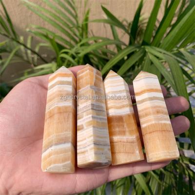 China China Wholesale Natural Calcite Yellow Point Crystal Healing Stone Crystal Wand for sale