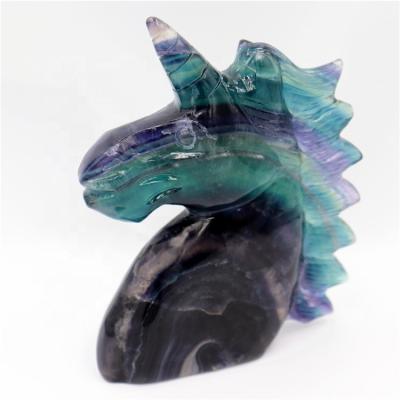 China Wholesale Fluorite Unicorn Head For Home Decoration Healing Horse Rainbow From China for sale