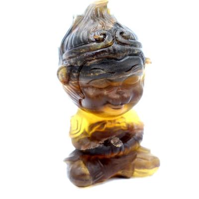 China Yellow Monkey King America Birthday Gift Natural Carved Polished Crystal Fluorite Cutouts For Decoration Crafts for sale