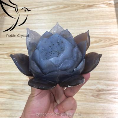 China China customs high quality reiki healing natural agate geode druzy lotus for decoration for sale