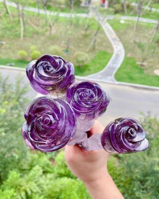 China China Crystal Carving Rose Flower Natural Amethyst Wholesale Rose Flower for Gifts for sale