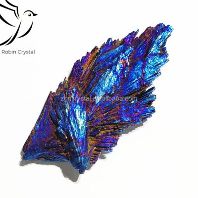 China Wholesale Natural Rainbow Black Tourmaline Blue Flame Feather Crystal Group Electroplating Mineral Specimen From China for sale