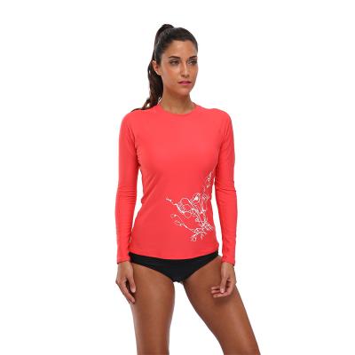 China Red Color Quick Dry Long Sleeve Women Solid Compression Training Rash Vests Surfing Jackets Sun Protective for sale