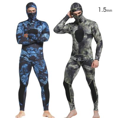 China 2020 Antibacterial New Sublimation Printed 1.5mm Super Stretch Slim Neoprene Knee Chest Padded 2pcs Mens Camouflage Spearfishing Diving Wetsuit for sale