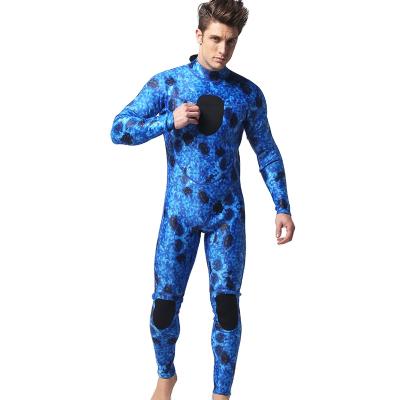 China Camouflage Antibacterial Blue 3mm Neoprene 1 Piece Back Zip Reinforce Knee Chest Protection Long Sleeves Scuba Diving Paddling Full Wetsuit Spearfishing for sale