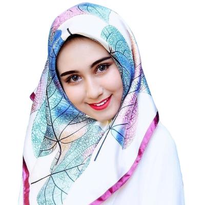 China Popular Stock Custom Made Malaysia Fashion Printed 90cm Ladies Satin Muslim Women Islamic Bandana Hijab Tudung Silk Scarf 1146 for sale