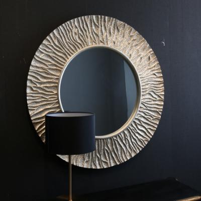 China Contemporary PU Material Round Contemporary Style Home Hanging Decorative County Silver  Frame With Flat Mirrors Decor Wall  Customized for sale