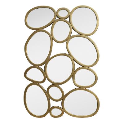 China Contemporary PU Material Special Shape Contemporary Style Hanging Decorative Country Gold  Frame With Flat Mirrors Decor Wall  Customized for sale