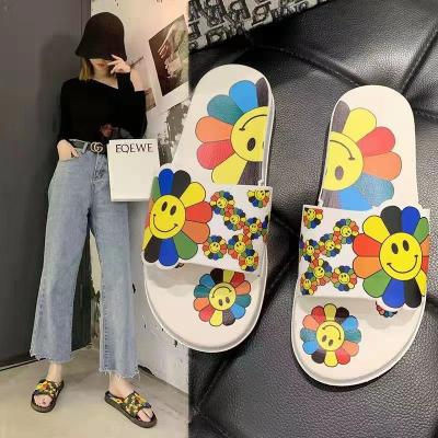 China Wholesale Non-slip Open Toe Slippers Beach Shoes Latest Style Fashion Sunflower Pattern Ladies Home Bathroom Sandals for sale